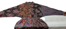 Vintage 90s Patchwork Rayon Fall Dress LONG SLEEVE WRAP MOCK COLLAR EPIC FLORAL