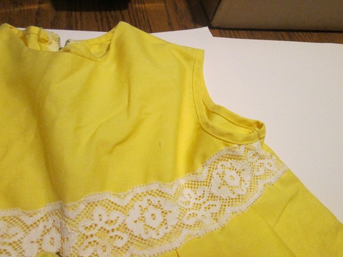 1970’s Handmade Lemon Yellow & White Lace Girl’s Dress Pleats Sleeveless - Picture 3 of 22