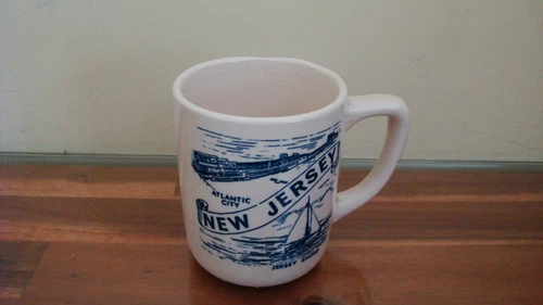 Japan Coffee Cup Mug Souvenir NEW JERSEY 3.5" White Blue Vintage RARE