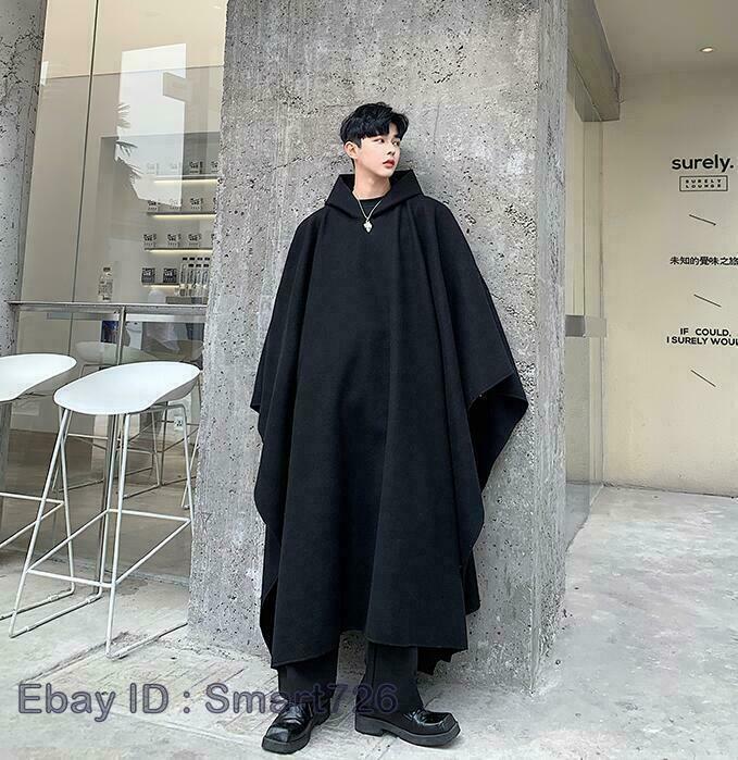 【Harikae】Oversized Cape Coat 18AW Men Fashion Hooded Wool Blend Pullover Oversize Cloak Cape