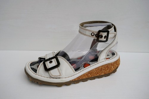 FLY,LONDON "TRIO" OFF WHITE LEATHER/LEATHER LINED LOW WEDGE BUCKLE SANDALS UK 5 - Picture 5 of 16