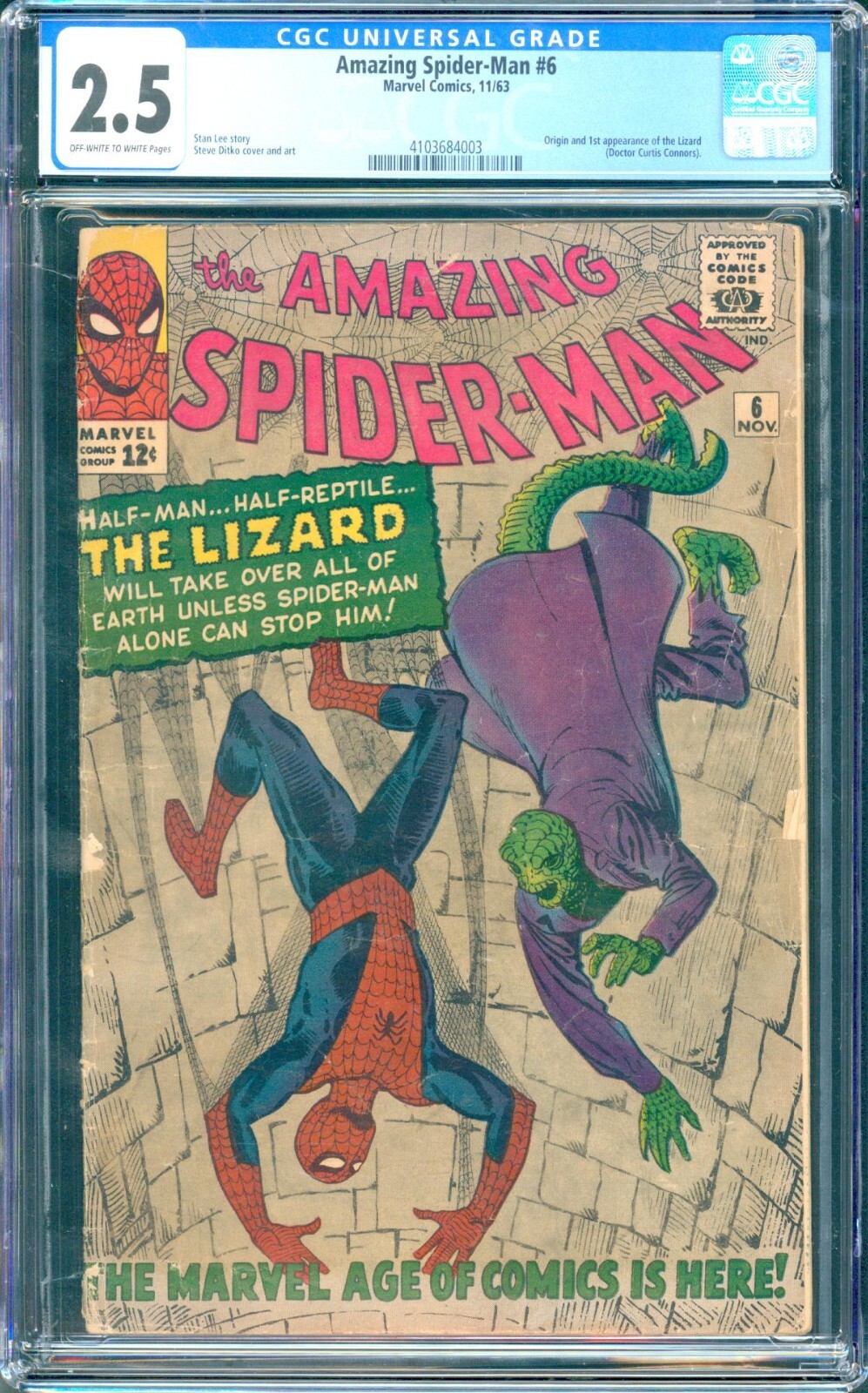 Amazing Spider-Man #6 (1963) CGC 2.5 -- O/w to white; 1st & origin of Lizard