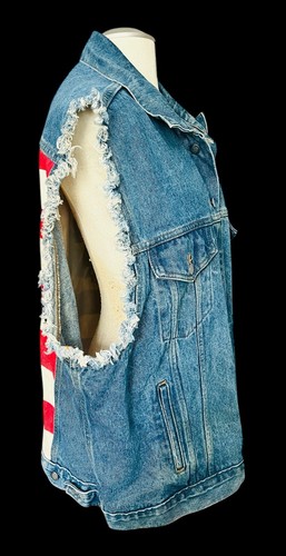 Men’s Harley-Davidson XXL Blue Denim Cotton Vest USA American Flag - Picture 5 of 12
