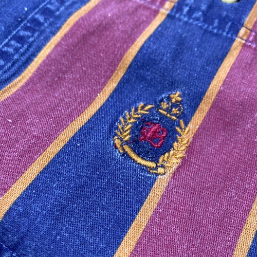 VINTAGE Bugle Boy Striped Shirt Mens Medium Burgundy Blue 90s Button Down USA - Picture 3 of 11