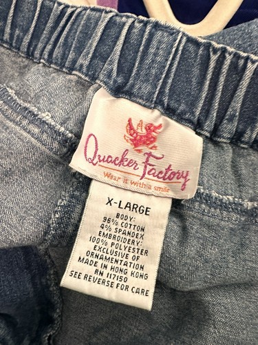 Quacker Factory Womens XL Fall Autumn Embroidered Leaves Jeans & Corduroy Shirt - Picture 12 of 12