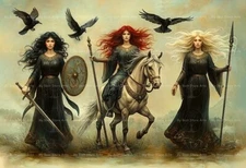 MORRIGAN TRIPLE GODDESS ART PRINT, Poster, Badb, Macha, And Nemain Decor F143