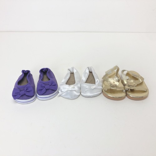 Our Generation OG BATTAT 18" Doll Shoe Lot 3 Pairs Gold Sandals Slipper Flats - Picture 4 of 13