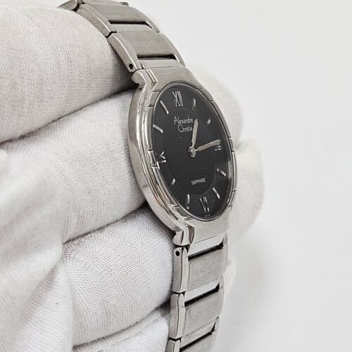 Alexandre Christie Wrist Watch Mens 34mm Silver Tone Black Dial New Battery 7" - Picture 3 of 8