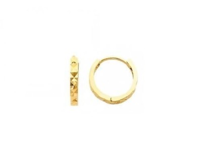 14k Massiv Gelbgold Reifen Huggies Ohrringe Quadratisch Diamant Schliff Italien 2 mm