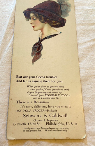 Antique Rosedale Cocoa Schwenk & Caldwell Advertising Ink Blotter Lovely Lady - Picture 3 of 5
