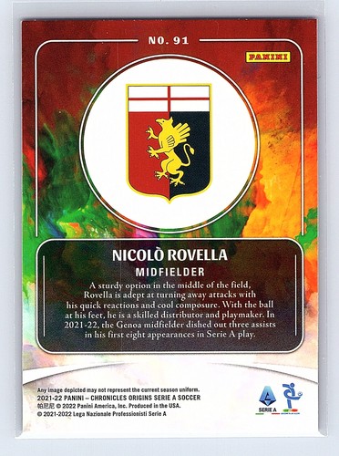 2021 PANINI CHRONICLES Nicolo Rovella #91 ORIGINS PURPLE ASTRO Genoa - Picture 2 of 2