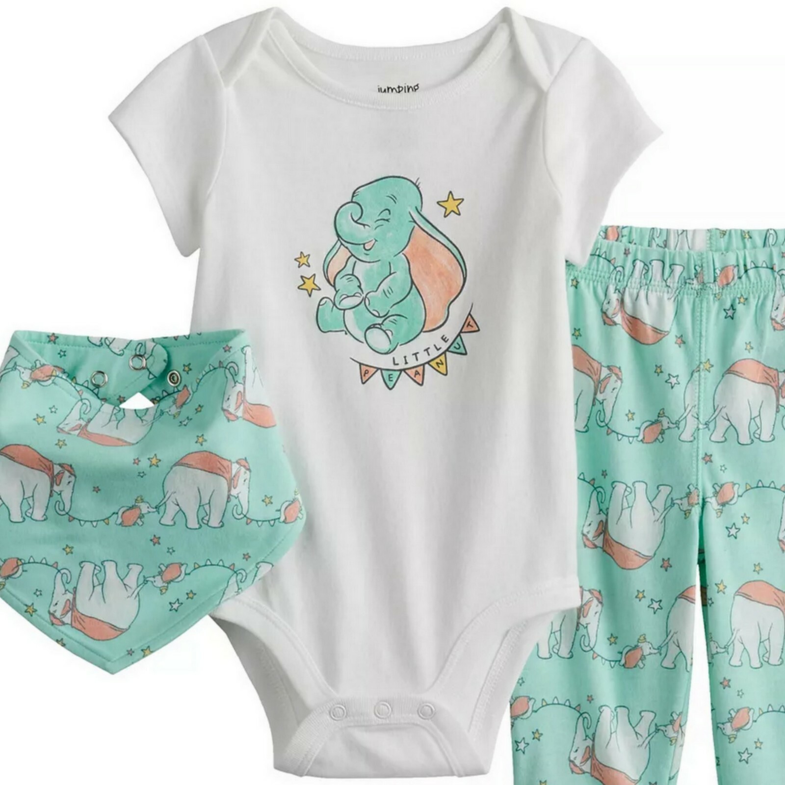 Disney's Dumbo Baby Bodysuit, Pants & Bib 3pcs Set by Jumping Beans Size 12mons