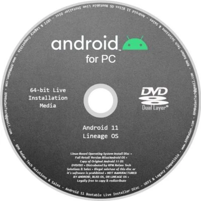 Android 11 PC Installation Disc: BOOTABLE ANDROID 11 DVD RELEASE Bliss OS X86+64 - Image 1 of 3