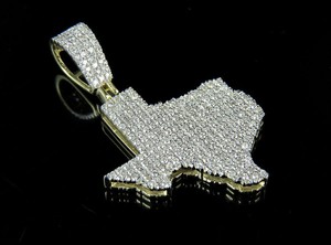 Men's 10K Yellow Gold Over Iced Out D/VVS1 Diamond Texas Map Charm Pendant .65CT Men's 10K Yellow Gold Over Iced Out D/VVS1 Diamond Texas Map Charm Pendant .65CT