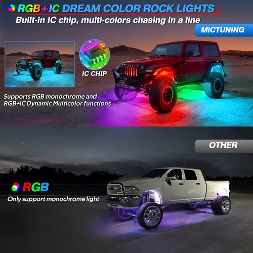 10 Pods RGB+IC LED Rock Light with APP Control Underglow Lighting Kit for Truck - Picture 2 of 8