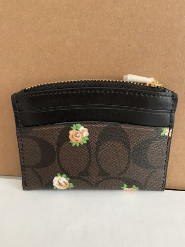 Coach geformte Kartenhülle Signature Leinwand mit Vintage Mini Rose Druck Neu mit Etikett - Bild 2 von 4