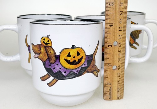 4 Halloween Dachshund Wiener Dog Cup Stackable 14oz Ceramic Mug Gnome Fall - Picture 6 of 6