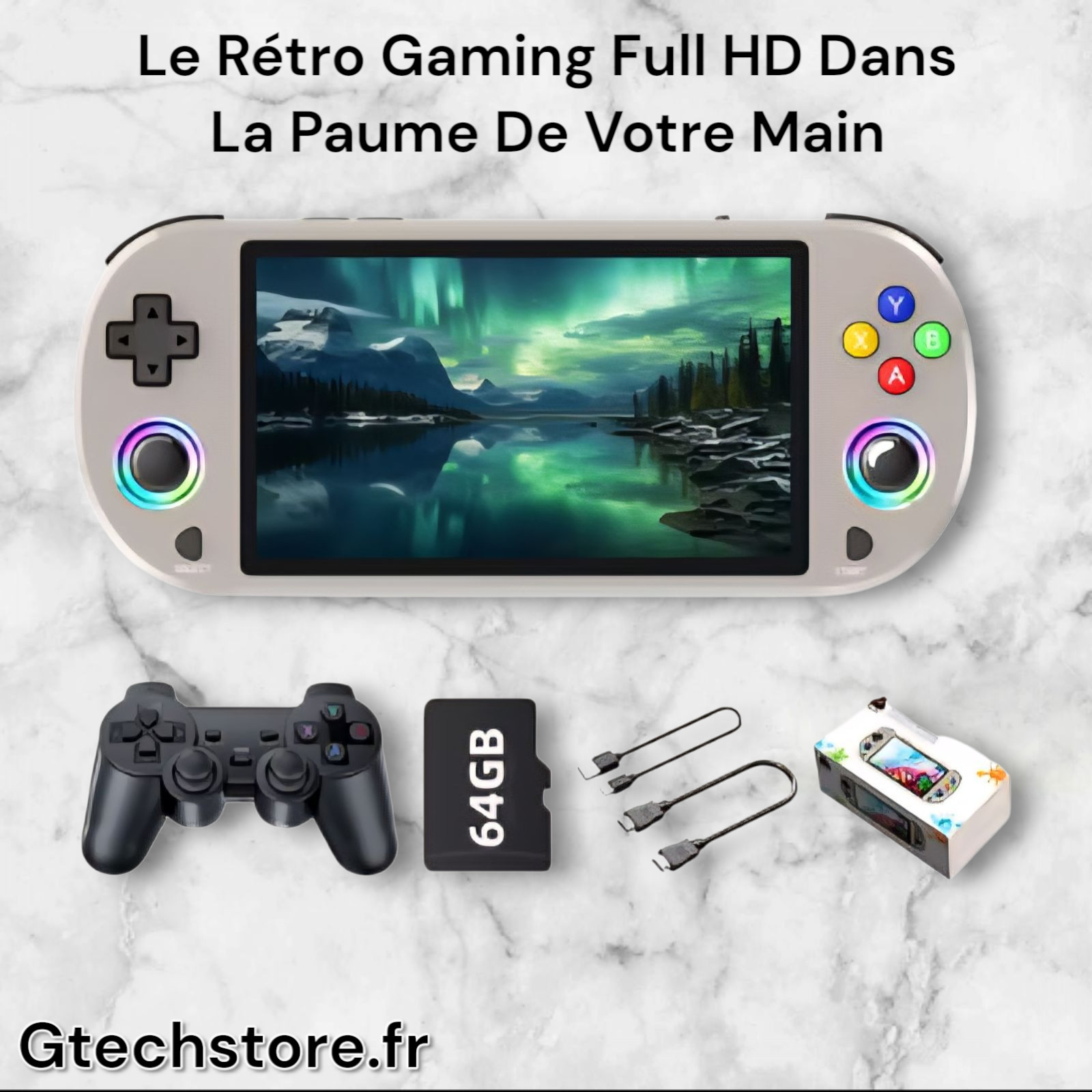 Console De Jeu Vidéo Portable 5.0 Pouces, Écran IPS Full HD Rétro, Linux EmuELEC