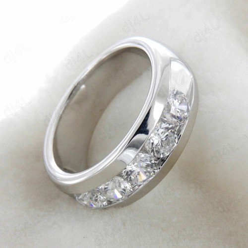 4MM White Round Cut Stone Mens Engagement Wedding Ring In Solid 14K White Gold - Picture 3 of 5