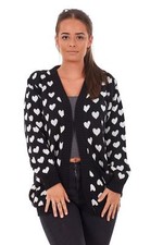 New Ladies Heart Knitted Cardigan Pockets Long Sleeve Regular Big Sizes S to 3XL