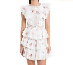 White Womens Tassels Dresses Runway Ruffle Lace Cutout Dot Style Beach