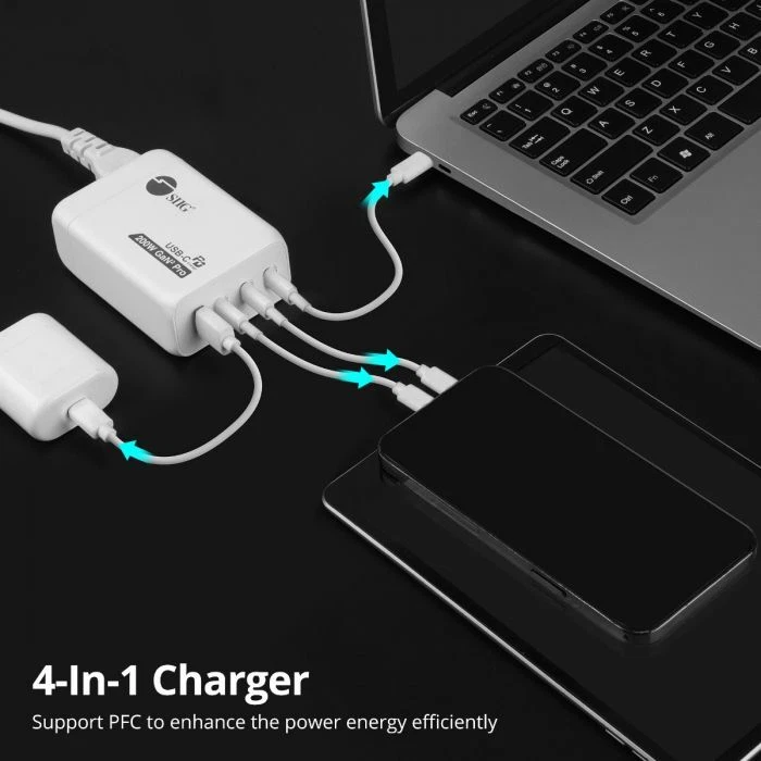 Bloque Cargador SIIG 200W USB C, 4 Puertos Carga Rápida con 100W PD 3XUSB-C 1xUSB-A Foto 4 de 4