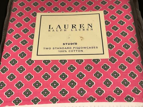 RALPH LAUREN Studio Pink Azalea Foulard Standard PILLOWCASES NEW HTF - Picture 2 of 3