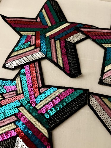 Rainbow Sequin Large Stars Iron On Sew On Set of 6 Patches Crafts Sewing Dance - Picture 3 of 9