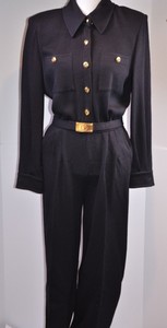St-John-Collection-Women-039-s-Jumpsuit-Size-6-Black-Gold-Buttons-Trim-Belt-Casual