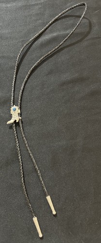 Stivali e sperone cowboy Western Bolo in pelle colore turchese tono argento nero - Foto 2 di 7