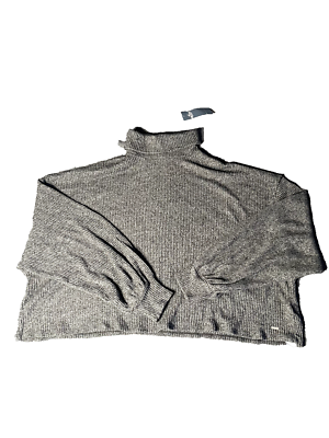 Hollister Shirt Women's Large Grey Cropped Ribbed Turtleneck Long