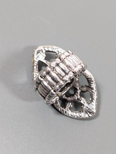 Silver Tone Pink Crystal Flower Ribbon Art Deco Wide Cocktail Ring Size 7 - Picture 5 of 10