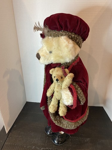 Darling Dressed 20”Standing Mama Bear & Baby ~ Burgundy Velvet Coat - Picture 7 of 10
