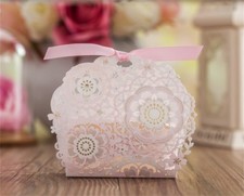 50PCS Candy Box Paper Gift Boxes Wedding Party Favors Ribbon Bags Baby Shower
