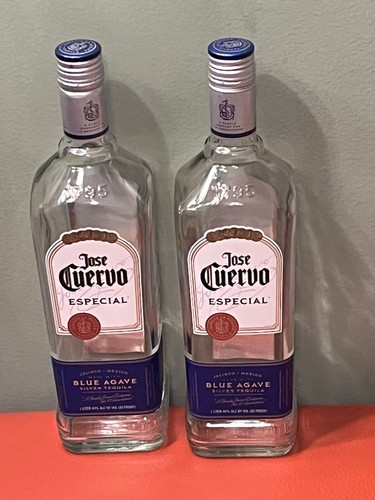 2 Empty Jose Cuervo Especial Blue Agave Silver Tequila 1 Liter Embossed Bottles - Picture 2 of 15