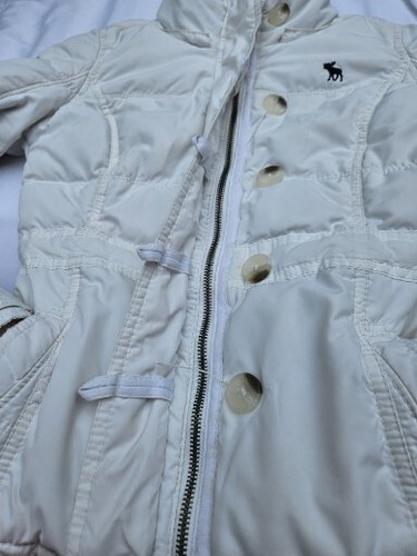 Abercrombie & Fitch Girls Puffer Coat Jacket Full Zip Up White Xl 18-20 Feather - Picture 12 of 20