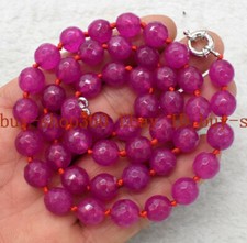 Natural 10mm Faceted Rose Red Jade Round Gemstone Beads Necklace 18" AAA