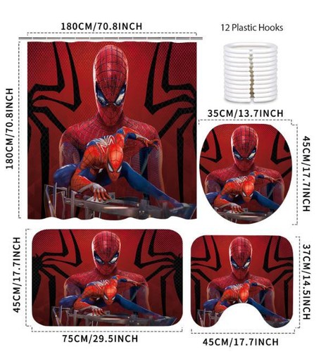 Spiderman Bathroom Shower Curtain Mat Carpet Non-Slip Foot Mat Toilet Lid Rug - Picture 7 of 7
