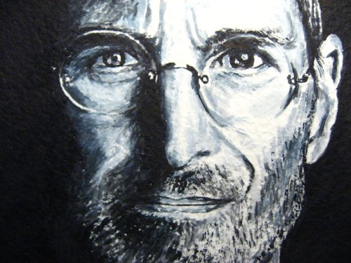 Original Painting Steve Jobs Face Portrait Glasses Apple iPhone ACEO Art - Picture 1 of 2