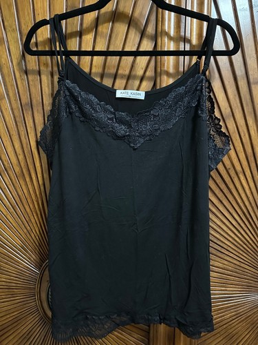 Kate Kasin 2XL Black Adjustable Tank With Lace Accents