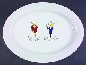 Pottery Barn Reindeer Vixen Dash 17 Oval Serving Platter 5947730