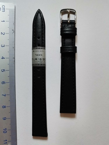 Rios1931 Uhrenarmband Echtleder Schwarz,"Toscana" , 12 mm breit NEU