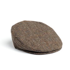 Hanna Hat Men's Donegal Irish Tweed Cap Brown Herringbone Vintage S-XXL Sizes