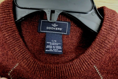 Dockers Men's Sweater Argyle Long Sleeve Size Large Burgundy 100% Acrylic - Imagen 3 de 4