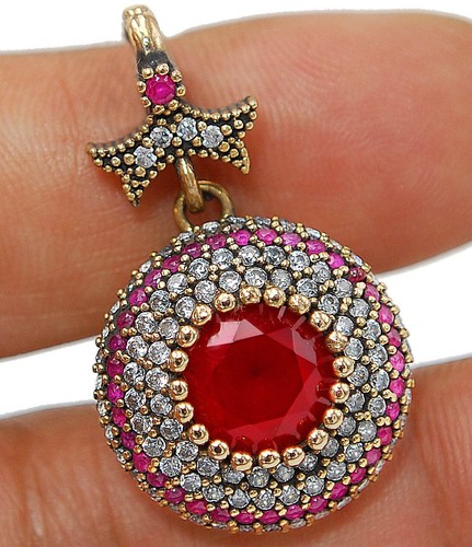 Ottoman Empire Style 4CT Treated Ruby 925 Sterling Silver Pendant OB20