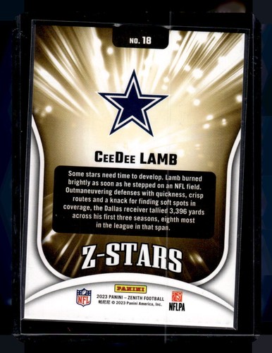 Panini Zenith #18 2023 CeeDee Lamb Z-Stars Dallas Cowboys - Imagen 2 de 2