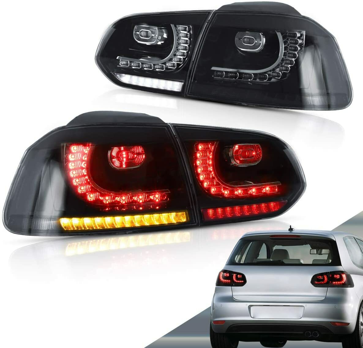 Paire de feux LED noirs pour Golf 6 au clignotant séquentiel fluide