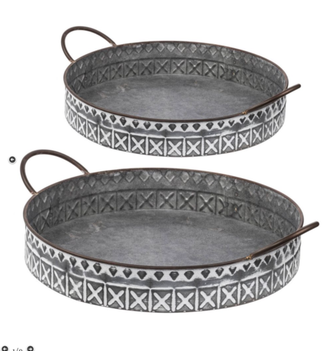 Pair of Large Galvanised Metal Grey Rustic Round Serving Trays Platters - Picture 9 of 9