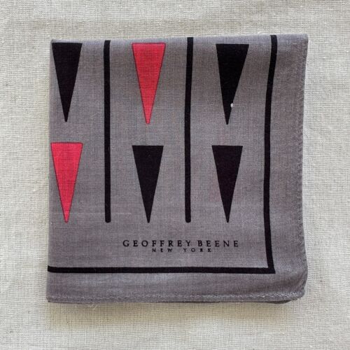 Vintage Handkerchief Gray Cotton Geometric Triangle Pattern Pocket Square 18" - Picture 1 of 5