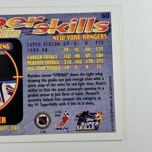 1995-96 Topps Super Skills #60 Mark Messier New York Rangers HOF - Picture 7 of 7